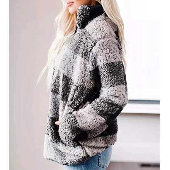 NWT Fleece Pullover Plaid Sweatshirt/Jacket - Picture 4 of 6